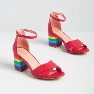 RETRO RAINBOW MODCLOTH PLATFORM HEELS VINTAGE STYLE ROCKABILLY‎ MULTICOLOR